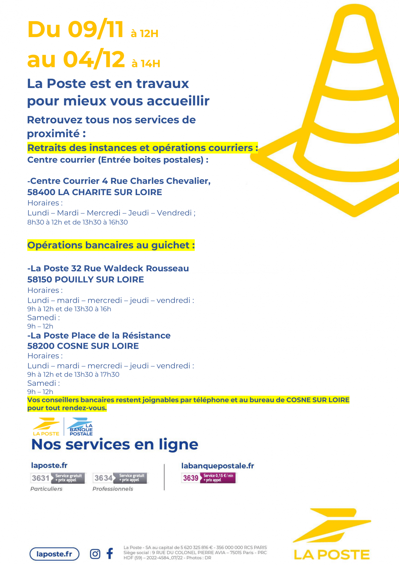 🚧 Travaux à La Poste de La Charité du 09 novembre au 04 décembre🚧