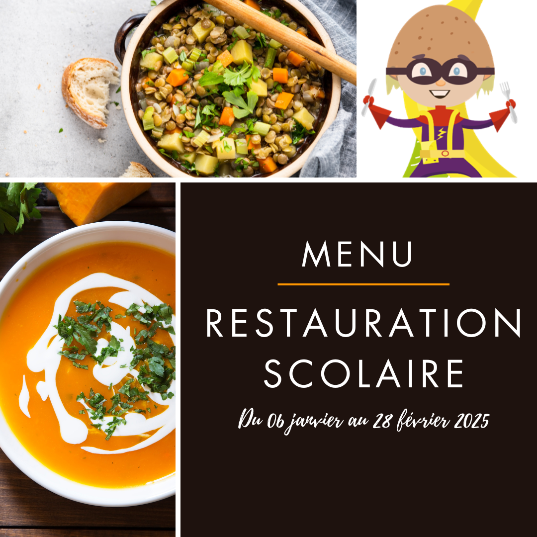 Menu du restaurant scolaire du 6 janvier au 28 février 2025