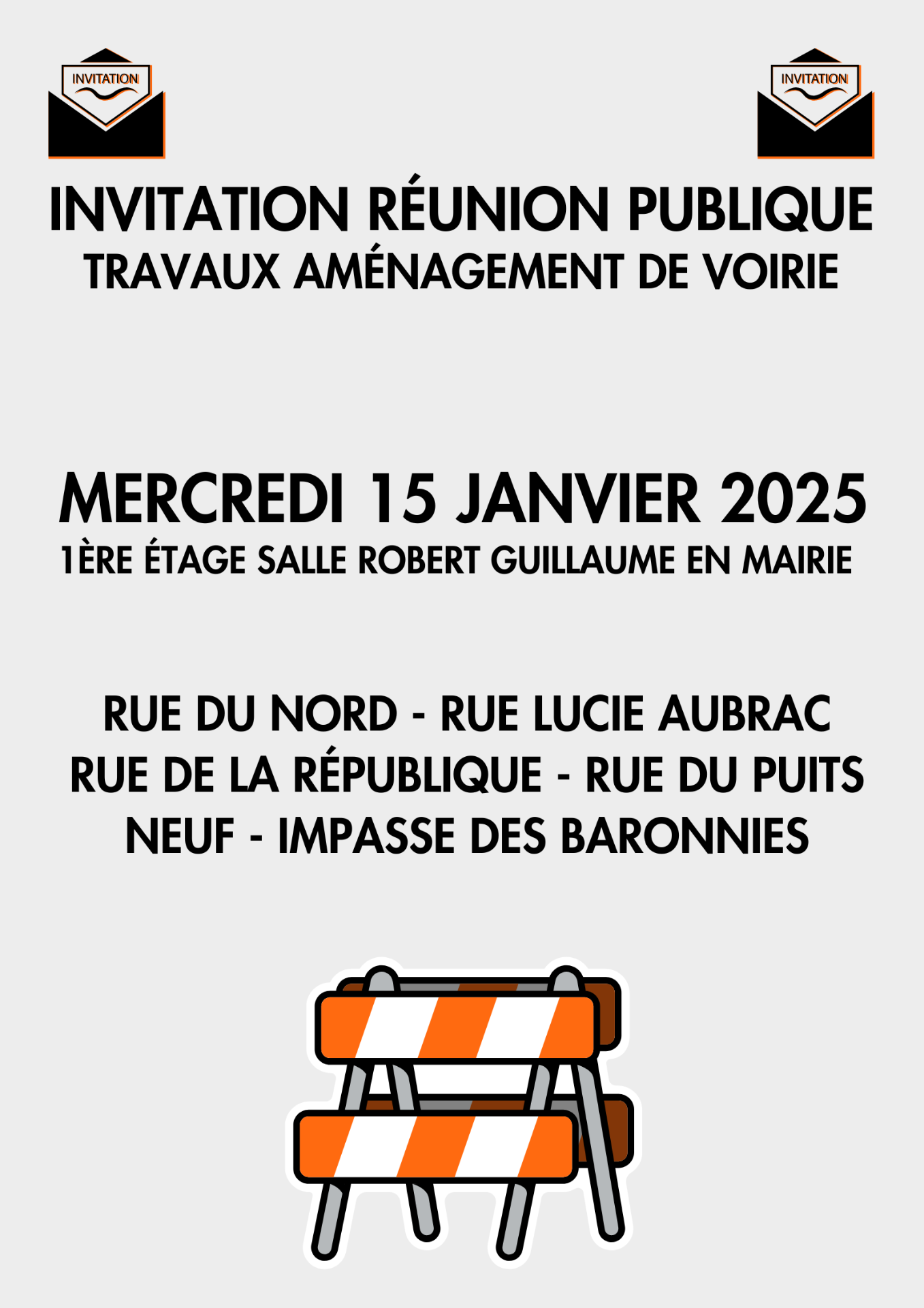 Invitation réunion publique travaux de voirie 15.01.2025 en mairie à La Charité-sur-Loire
