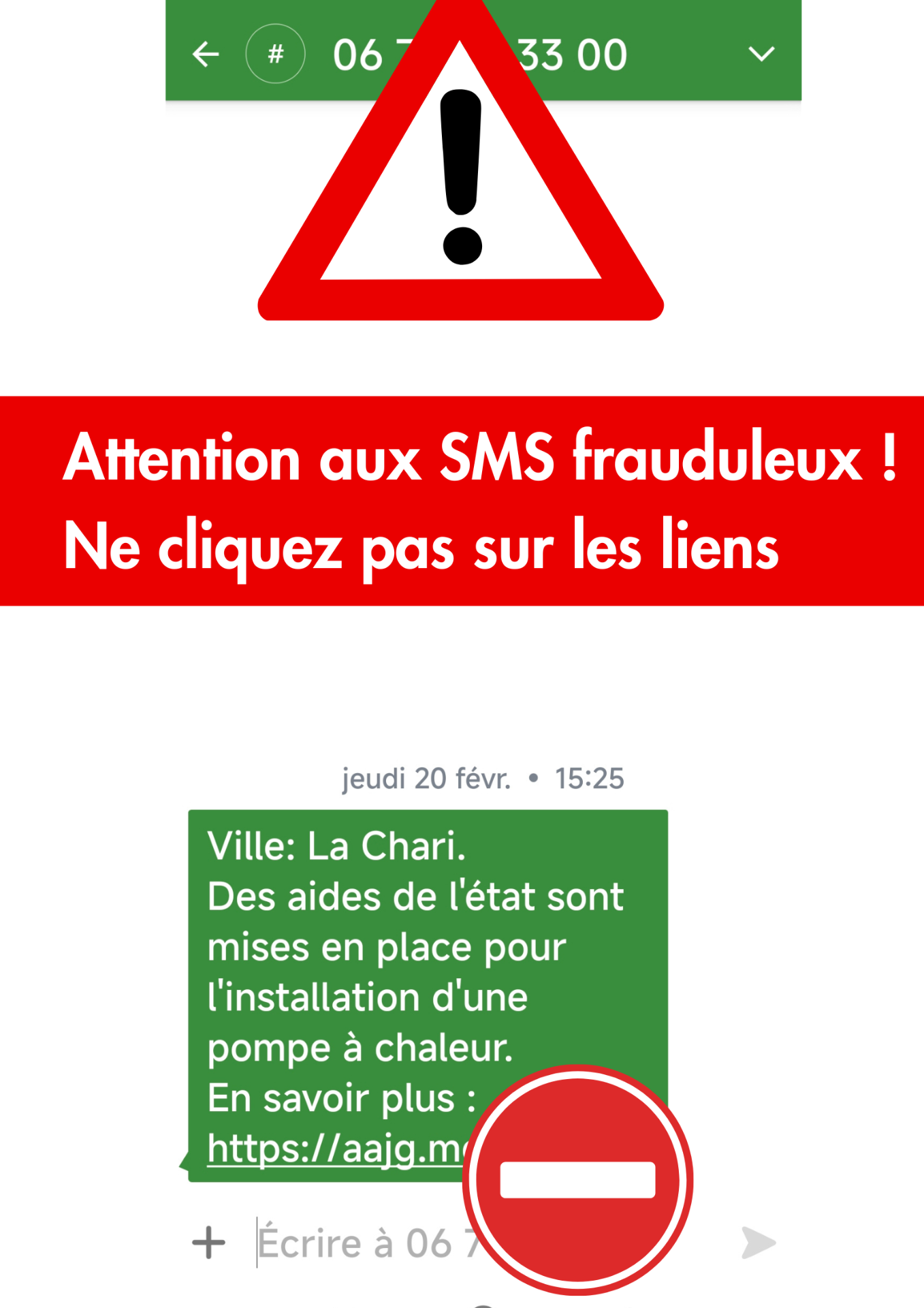 Attention SMS frauduleux 